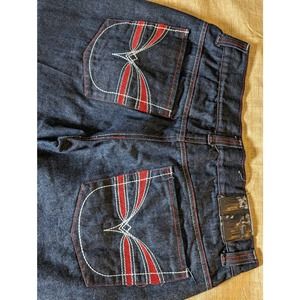 Old Skool Men's Dark Blue Denim Jeans Size 36 Embroidered